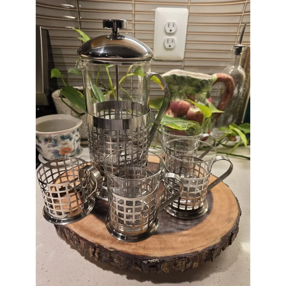 VTG Epoca Laroma Coffee French Press with 3 Glass Cups 1 Holder